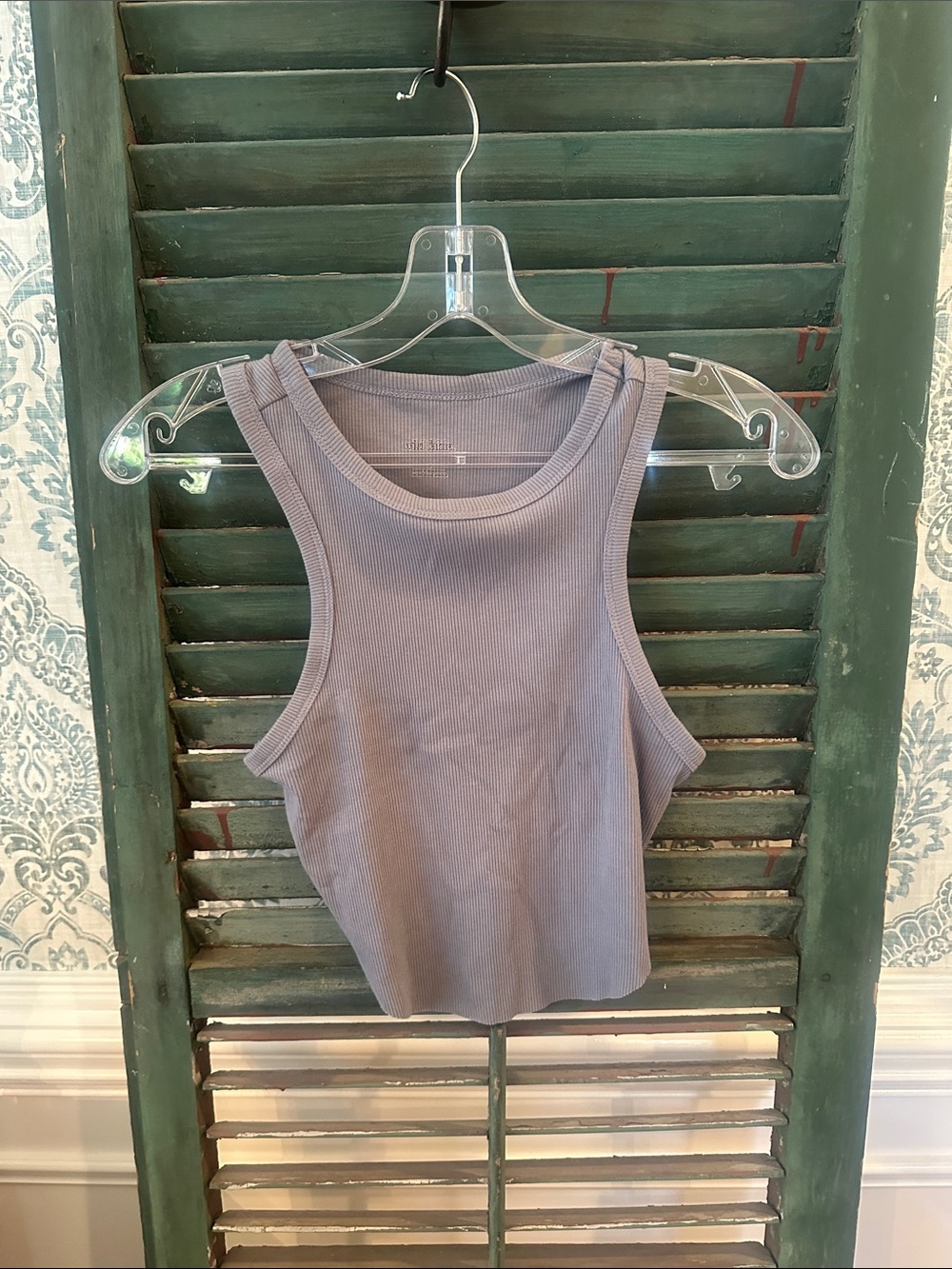 Ribbed High-Neck Tank Top in Lavender Gray - Women